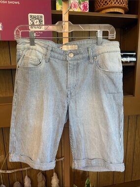 Women’s Light Blue and White Striped Bermuda Shorts